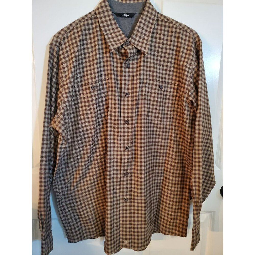 Wrangler Men's Size Large Brown/Tan Button Closure Dress shirt long sleeve